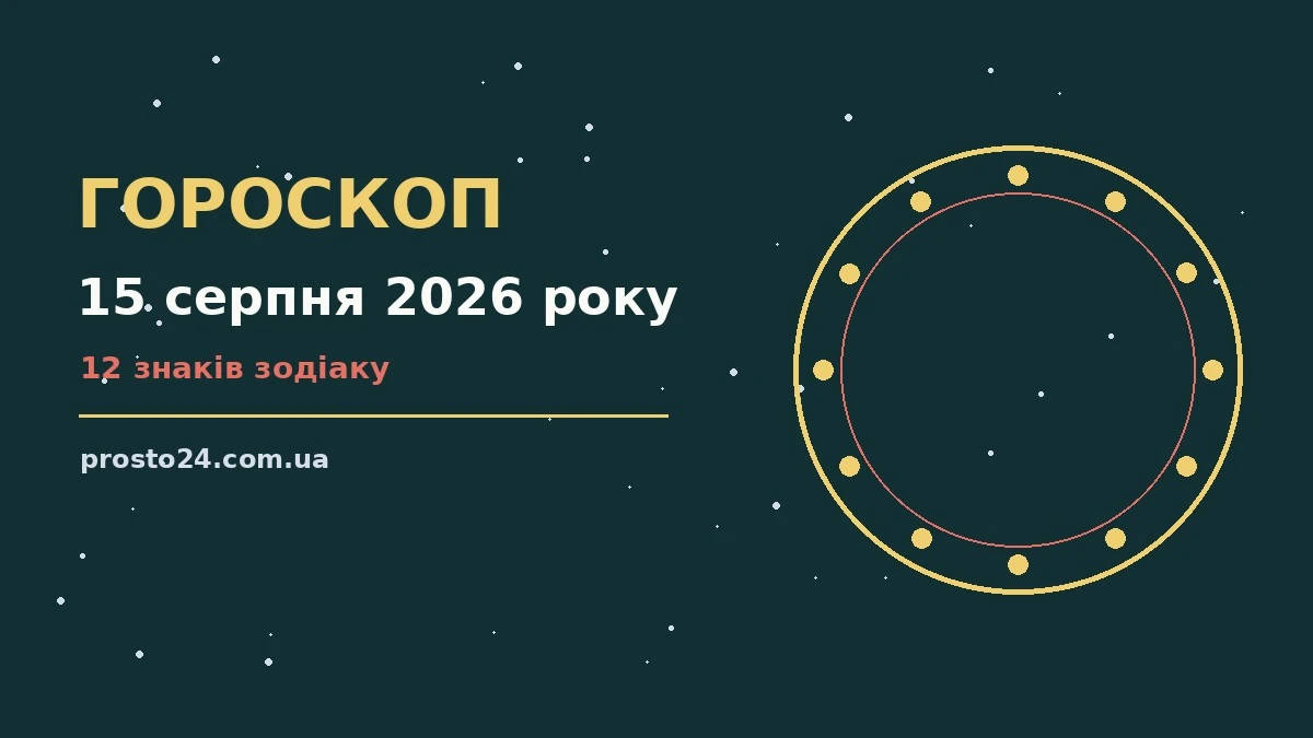 Зодіакальні знаки на фоні серпневого неба, символічна ілюстрація гороскопу на 15 серпня 2026 року