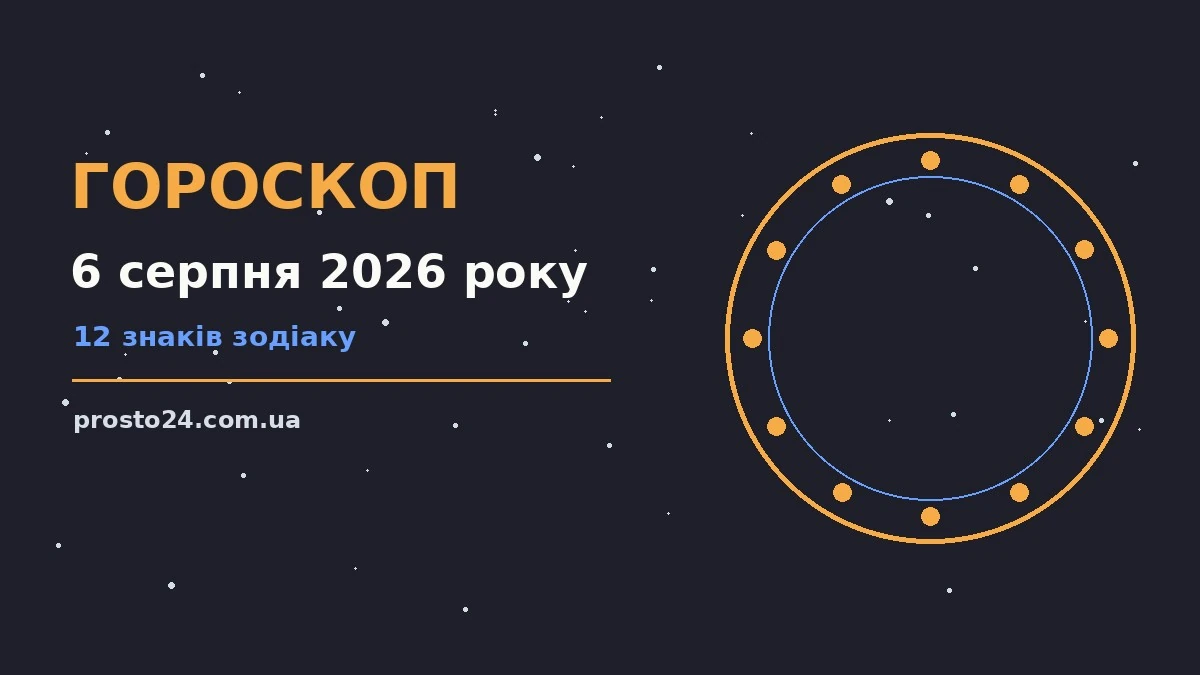 Зодіакальний круг на тлі ранкового неба, ілюстрація до гороскопу на 6 серпня 2026 року